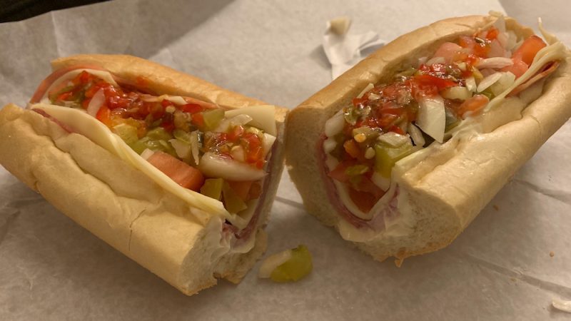 a sub with meat and veggies